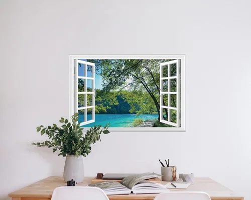 Miniatura 3 de FLFK Adhesivo de Pared de Ventana Falsa - Lagos en la Selva Mural de Pared de Ventana Falsa para Decoración de Pared, Calcomanías de Pared