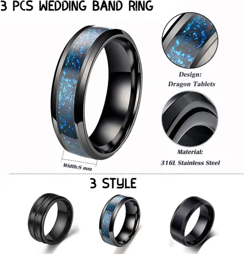 Miniatura 3 de WAINIS Juego de 8 anillos giratorios negros de acero inoxidable para hombres y mujeres anillos de ansiedad de liberación fresca Metal Zirconia cúbica