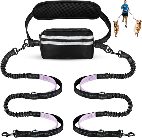 Miniatura 16 de Correa de perro manos libres con bolsa, correa elástica retráctil con dobles asas acolchadas, correas de perro con elástico para cachorros medianos