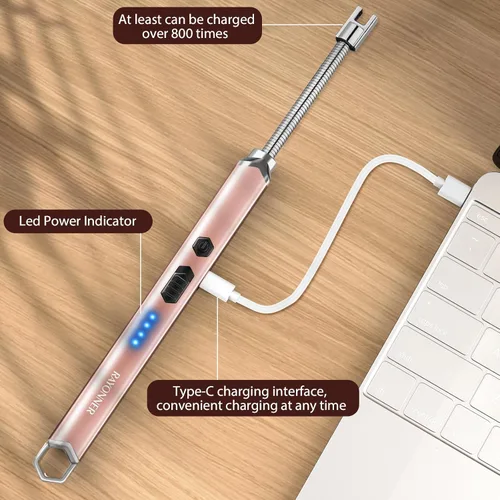 Miniatura 6 de Encendedor de velas eléctrico, cuello largo y flexible, resistente al viento, sin llama, recargable por USB, encendedor de arco de plasma para Oro