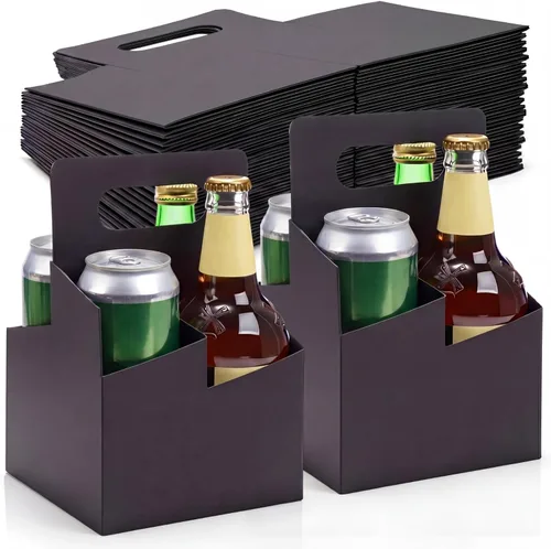 Jetec 50 piezas Portador de bebidas de 4 tazas con asa, portador de cerveza de cartón kraft, portavasos desechable para bebidas calientes o frías,