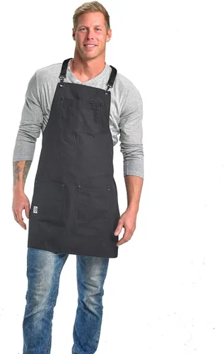 Miniatura 7 de Mercer Culinary Metro Edge Renegade - Delantal con peto, color negro y correas de cuero marrón