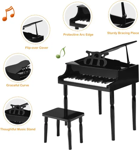 Miniatura 3 de Costzon Piano Clásico para Niños, Piano de Juguete de Madera con 30 Teclas, con Soporte para Partituras y Banco, Mini Juguete Musical para Niños