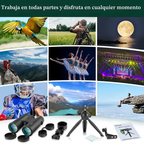 Miniatura 6 de Adorrgon Prismáticos HD de 12 x 42 pulgadas para adultos de alta potencia con adaptador de teléfono, trípode y adaptador de trípode, binoculares