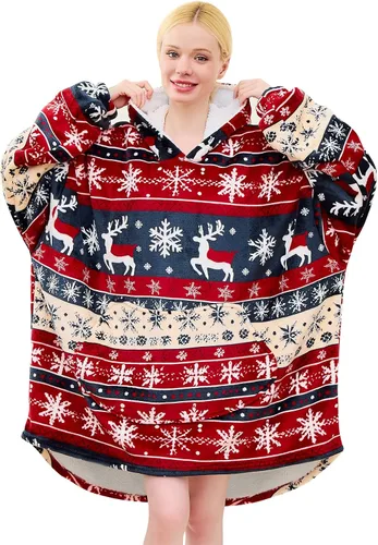 Miniatura 14 de Moinlizy - Sudadera con capucha tipo manta extragrande, portátil con capucha y bolsillo, de grueso sherpa, para mujeres y hombres adultos