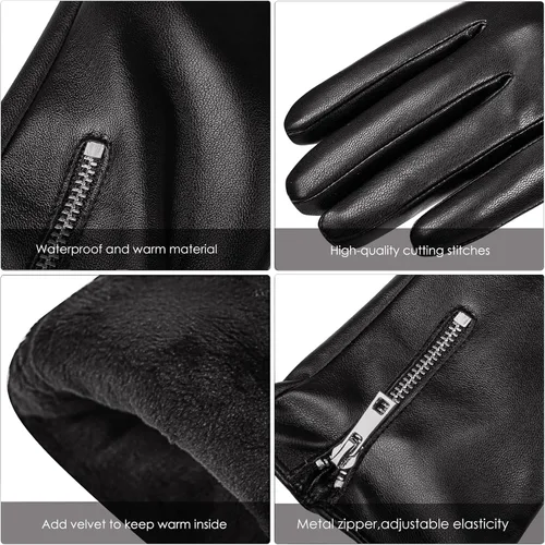 Miniatura 6 de Dsane Guantes de cuero de invierno para mujer, guantes de conducción cálidos para pantalla táctil