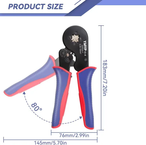 Miniatura 5 de Herramienta de prensado de virola AWG 23-7, crimpadora cuadrada para terminales de manguitos finales - Herramienta de trinquete autoajustable