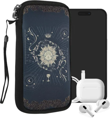 kwmobile Funda de neopreno para smartphone talla XL - 6.7/6.8 pulgadas - Funda protectora para teléfono - Tarjeta de tarot azul oscuro/amarillo/negro