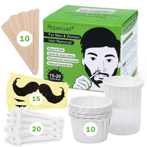 Kit de cera nasal para hombres y mujeres con 20 aplicadores (15-20 usos), kit de cera para la nariz y las orejas, sin dolor y rápido, resultados de
