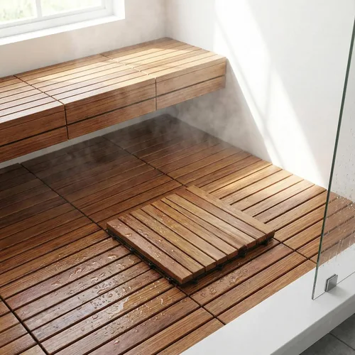 Miniatura 2 de Bare Decor EZ-Floor en madera maciza de teca, 1 baldosa solamente, listones largos