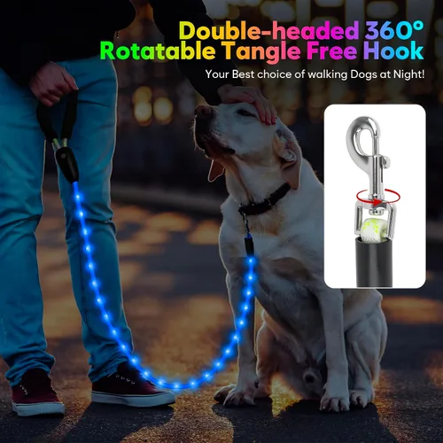 Miniatura 8 de YFbrite Correa de perro de 4 pies iluminada con 15 modos de parpadeo - Correa de perro LED súper brillante para perros pequeños, medianos y grandes