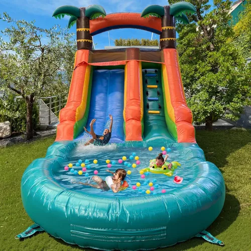 Miniatura 9 de Tobogán acuático comercial, tobogán acuático grande de 21 pies para niños y adultos con potente soplador de 950 W y tubo de agua, toboganes
