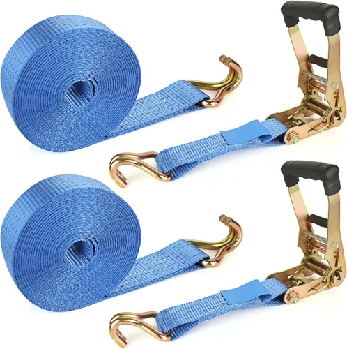 Miniatura 8 de Paquete de 2 correas de trinquete de 2 pulgadas, correas de amarre resistentes de 20 pies con doble gancho en J, resistencia a la rotura de 8000