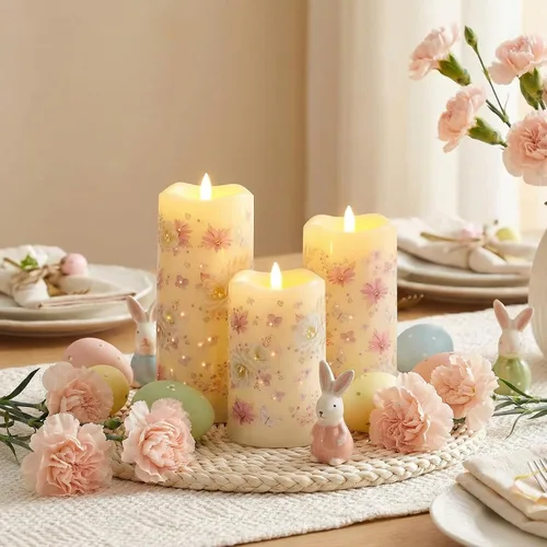 Miniatura 5 de Eywamage Velas de pilar de fibra óptica sin llama con control remoto, velas LED de resorte de mariposa floral parpadeantes para decoración