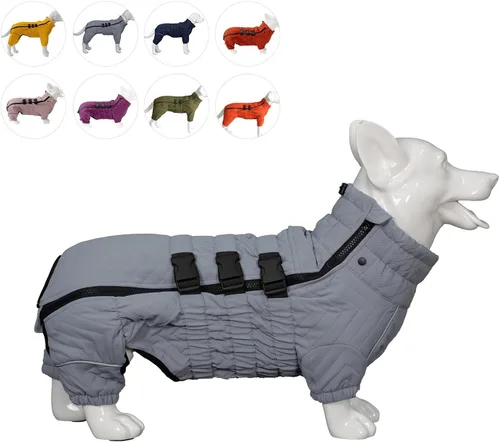 Miniatura 10 de Abrigo cálido para perros de doble capa, chaleco para perros, 4 patas cubiertas, resistente al viento, impermeable, reflectante, gris XS - L