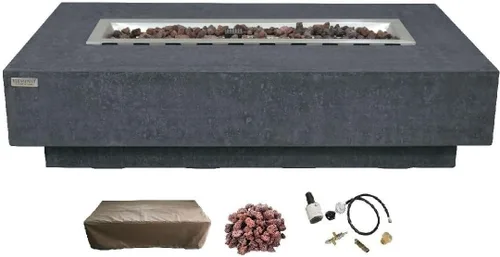 Miniatura 101 de Elementi+ Mesa de Fuego de Gas Colorado de Hormigón Fundido de 56" Rectangular, Hoguera al Aire Libre con Ignición Electrónica Incluye Cubierta