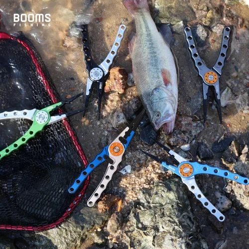 Miniatura 7 de Booms Fishing X1 Alicates de pesca de aluminio, removedor de ganchos, corte de línea trenzada, y partición de anillo con cordón y recubrimiento Azul