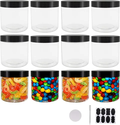 Miniatura 8 de zmybcpack Tarros de plástico con tapas, etiquetas adicionales, 1 bolígrafo, tarro transparente con sello de PET para almacenamiento de alimentos