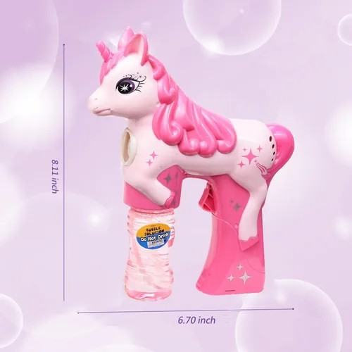 Miniatura 3 de Pistola de burbujas de unicornio rosa para niños, juguete soplador automático de burbujas Lindo lanzador de burbujas para niños pequeños, niños