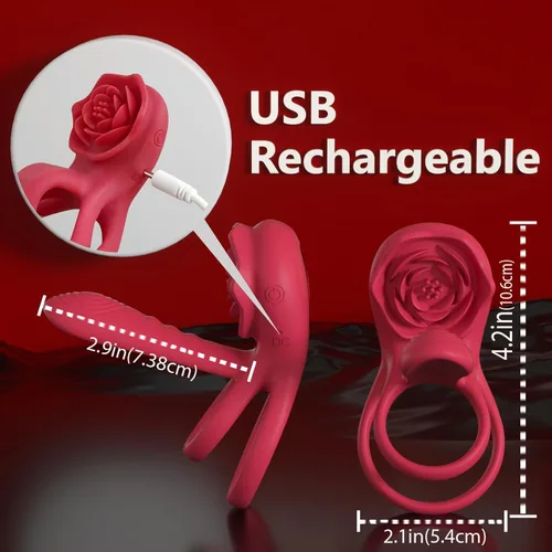 Miniatura 8 de Anillo vibrador para el pene con estimulador de clítoris rosa, vibrador de anillo para el pene para parejas, juguetes sexuales para hombres