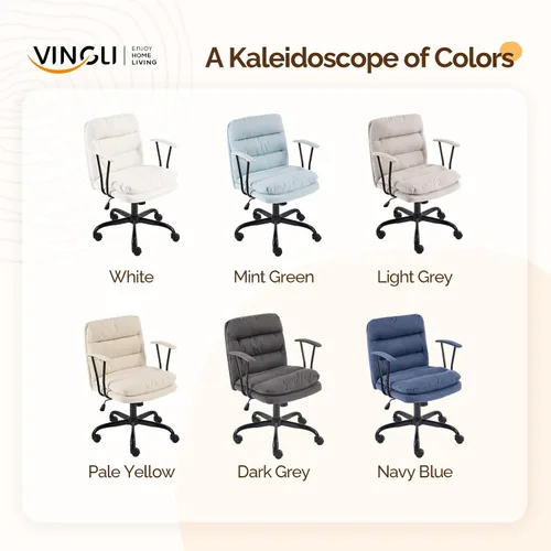 Miniatura 8 de VINGLI Silla de escritorio acolchada blanca con/sin ruedas, base doble, reposabrazos removibles, silla giratoria ajustable y cómoda para Blanco