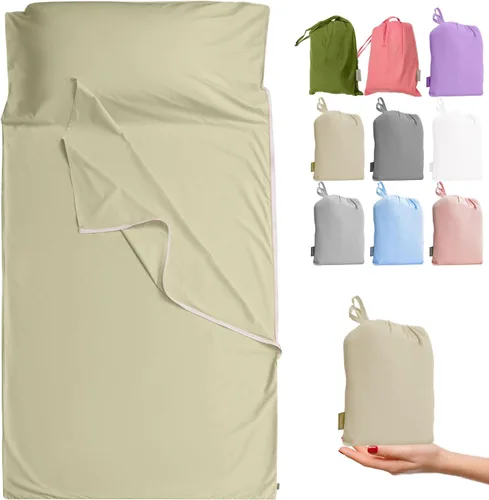 Miniatura 11 de Forro de saco de dormir 100% algodón con cremallera, sábana de viaje para adultos, para hoteles, camping, excursionistas, colchón, caravana, sofá