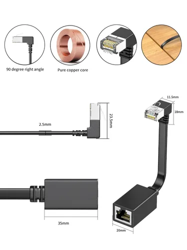 Miniatura 8 de Paquete de 2 cables de extensión Ethernet Cat7 de ángulo recto planos de 5.9 in/6 pulgadas, ángulo recto hacia abajo 90 grados LAN cable de conexión