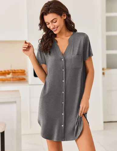 Miniatura 2 de Ekouaer - Camisón abotonado con cuello en V para mujer
