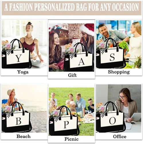 Miniatura 9 de YOOLIFE Regalos de Navidad para Mujeres - Bolsa Tote con Inicial y Bolsa de Maquillaje, Rellenos de Calcetín Navideño para Mujeres Mamá Esposa