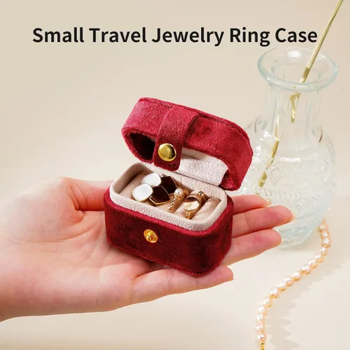 Miniatura 6 de CASEGRACE Joyero de viaje de terciopelo Caja de joyería pequeña portátil para anillos de terciopelo de felpa para anillos, aretes, accesorios