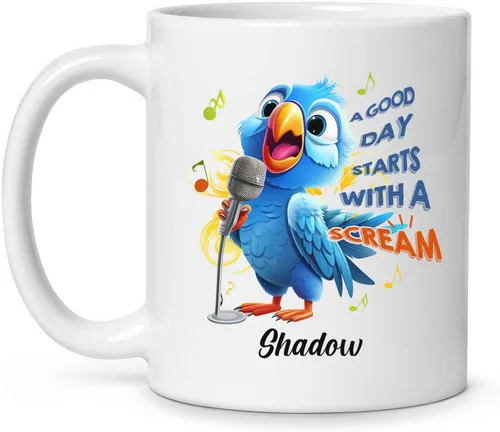 Miniatura 18 de Tazas de café blancas coloridas personalizadas de loro de 11 oz 15 onzas regalo para los amantes de los loros, regalos de taza de viaje de loro