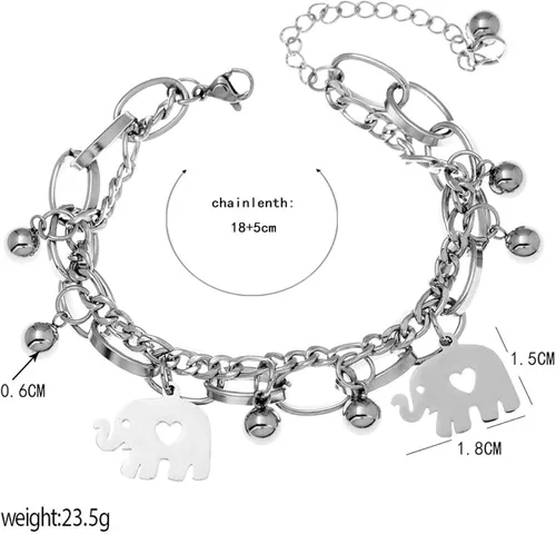 Miniatura 3 de Pulsera de acero inoxidable con colgante de mariposaelefanteconejos