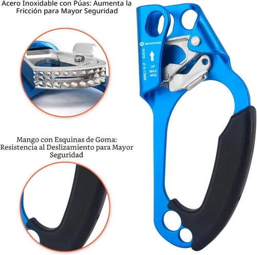 Miniatura 5 de NewDoar Certificado UIAA y CE - Ascendedor de mano para escalada en roca, arborista, equipo de rapel para cuerda de 8~13MM Azul-derecha