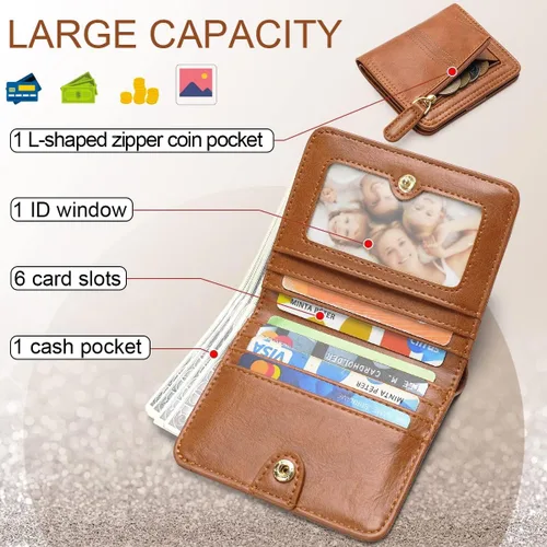 Miniatura 2 de APHISON Billetera para mujer, delgada y pequeña, cartera RFID para mujer, 01A125marrón2, Compacto