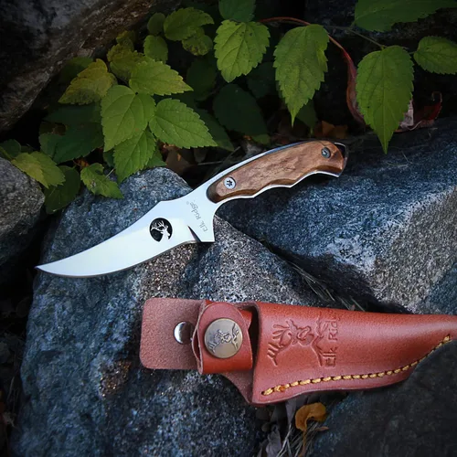 Miniatura 7 de Elk Ridge ER-059 Series Cuchillo de caza de hoja fija, hoja de borde recto, mango de madera, 7 pulgadas de longitud Marrón Pakkawood