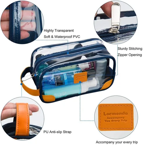 Miniatura 3 de Lermende Neceser de aseo transparente, kit de afeitado transparente para hombre, bolsa de aseo de viaje con correa de mano, organizador unisex