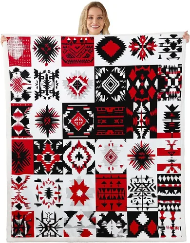 Miniatura 24 de Manta Decorativa Tribal Boho Azteca para Hombres y Mujeres, Manta de Vellón Étnica Bohemia Negro y Blanco de 50"X60", Manta Sherpa del Suroeste