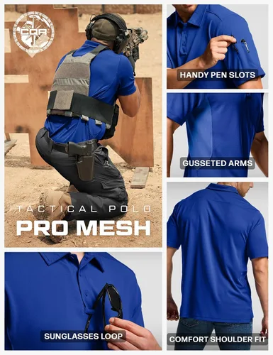 Miniatura 6 de CQR Camiseta polo táctica para hombre, de manga corta, ligera y con Dry Fit, tela piqué, FPU 50+, para exteriores