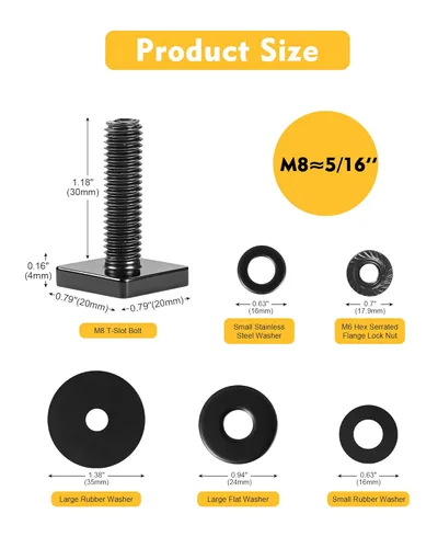 Miniatura 2 de Pernos de ranura en T para barras transversales de techo, plataforma, cesta de carga, adaptador de perno cuadrado en T de acero inoxidable de 4 mm