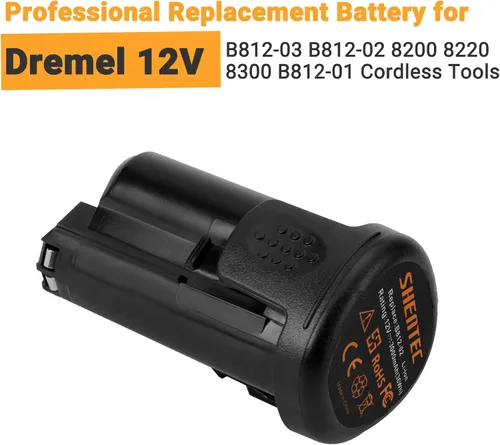 Miniatura 2 de Shentec Batería de repuesto de iones de litio de 3000 mAh de 12 V compatible con herramientas inalámbricas Dremel B812-03 B812-02 8200 8220 8300
