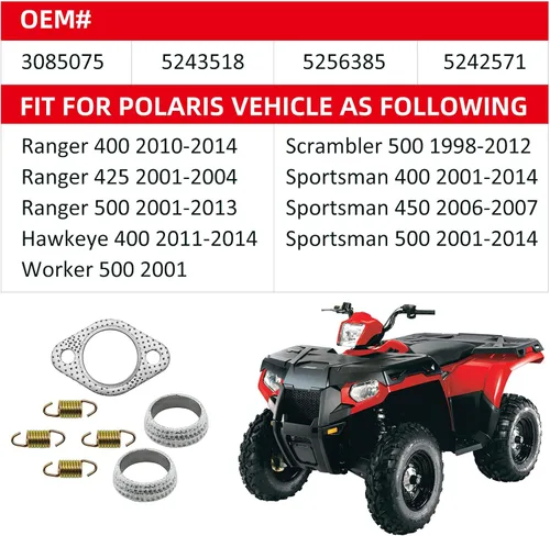 Miniatura 2 de Kit de reconstrucción de sello de resorte de junta de silenciador de escape para Polaris 01-14 Sportsman 400 450 500 Ranger 400 425 500 Scrambler