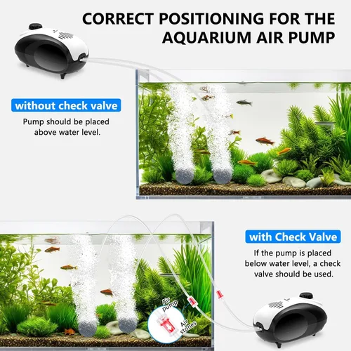 Miniatura 5 de fishkeeper Aquarium Air Pump, 4W/5W Fish Tank Air Pump Adjustable Air Valve Quiet Bubbler Aerator Pump with Air Stone/Tubing/Check Valve Up to 160