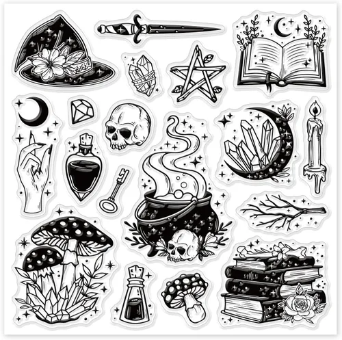 Miniatura 8 de GLOBLELAND Magic Witchcrafts - Sellos transparentes para bricolaje álbumes de recortes, sombrero de libro, sello de silicona, tarjetas
