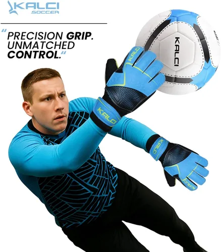 Miniatura 2 de Kalci Guantes de portero de fútbol para niños y jóvenes, guantes de portero para jugadores de campo para niños y niñas, en relieve, antideslizantes