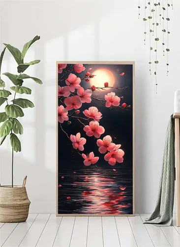 Miniatura 2 de Kit de pintura de diamantes con diseño de flores y luna para adultos, arte y manualidades redondas 5D para adultos principiantes, pinturas