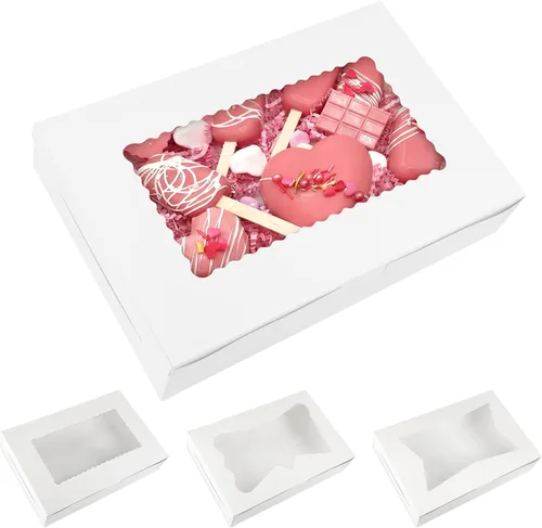 Miniatura 9 de Moretoes 48 cajas de galletas con ventana, 8 x 6 x 2.5 pulgadas, cajas de 3 estilos para pastelería, fresas cubiertas de chocolate, dulces