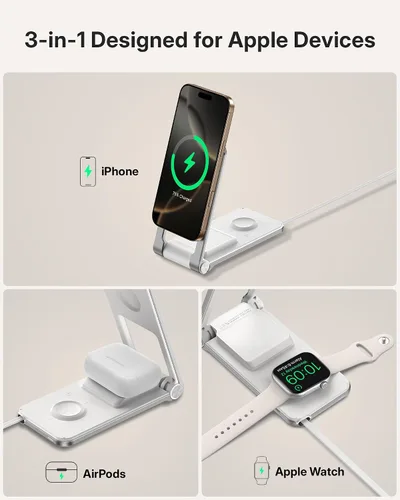 Miniatura 6 de Soporte de cargador inalámbrico Mag-Safe para iPhone 17 Pro Max, estación de carga 3 en 1 para múltiples dispositivos, cargador de viaje plegable