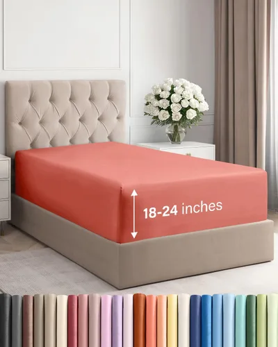 Miniatura 80 de Sábana bajera ajustable extra profunda tamaño completo – Sábana bajera individual de lujo para hotel únicamente – Se adapta fácilmente a colchones