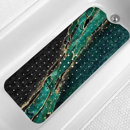 Miniatura 11 de LNOND Tapete de baño de mármol antideslizante, extra largo de 40 x 16 pulgadas, tapete antideslizante para bañera, tapete de ducha de mármol azul