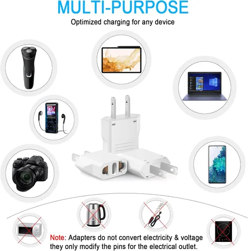 Miniatura 5 de Paquete de 10 adaptadores de enchufe europeo a estadounidense, adaptador de enchufe de viaje estadounidense, enchufe adaptador de 220 V a 110 V